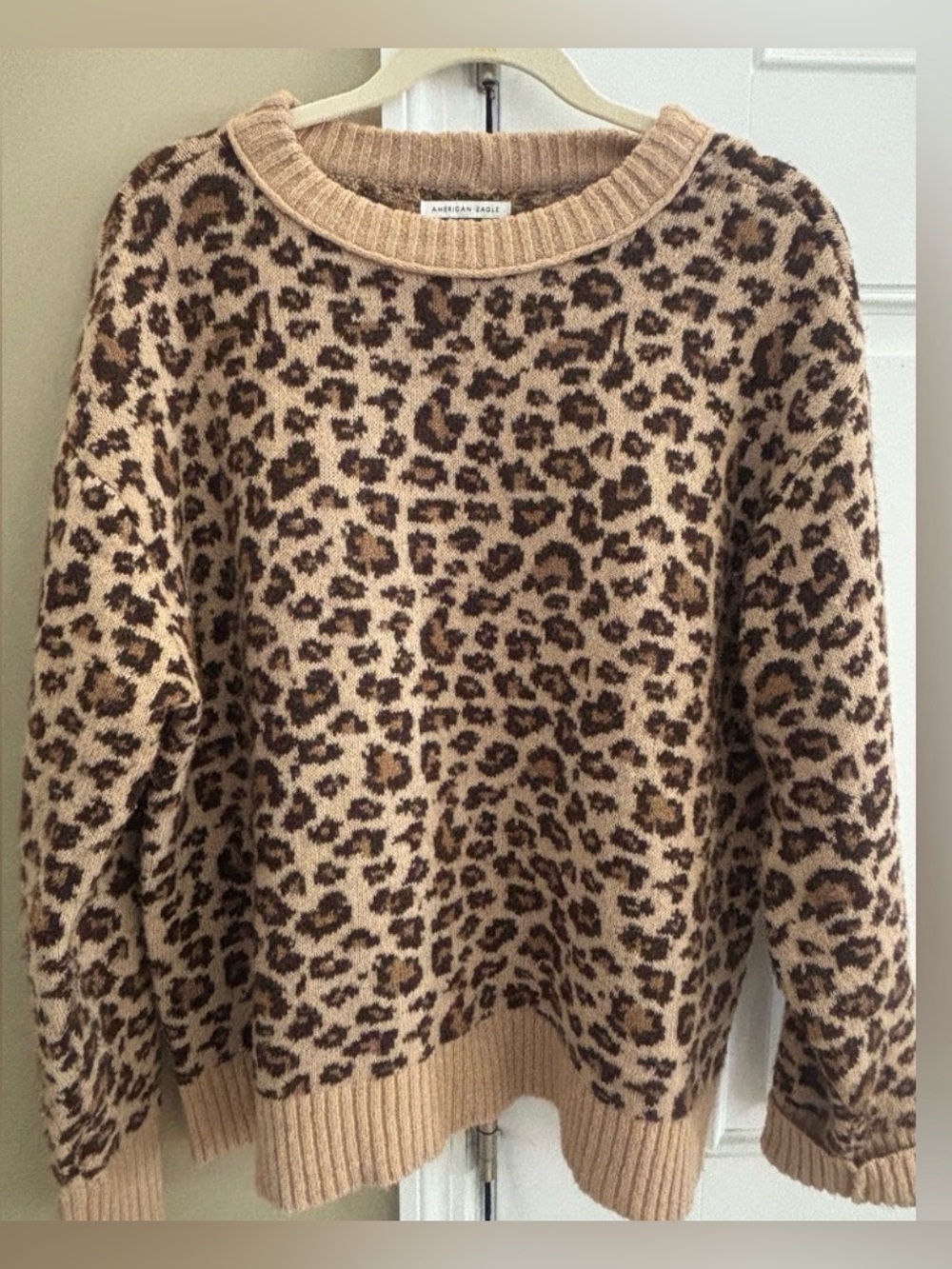 American Eagle Outfitters Tan Leopard Print Cozy Sweater MEDIUM